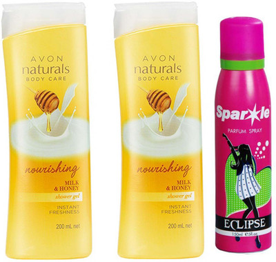 

Avon Anew two Naturals Body Care Nourishing Milk & Honey Shower Gel (200 ml) With one sparkle perfume spray 150 ml(Set of 3)