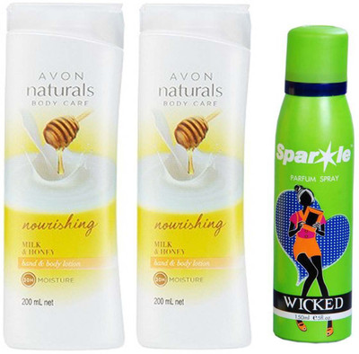 

Avon Anew two NATURAL HAND BODY LOTION (200 ml) With one sparkle perfume spray 150 ml(Set of 3)