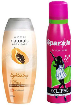 

Avon Anew Naturals Papaya & Soy Milk Hand & Body Lotion (100 ml) With one sparkle perfume spray 150 ml(Set of 2)