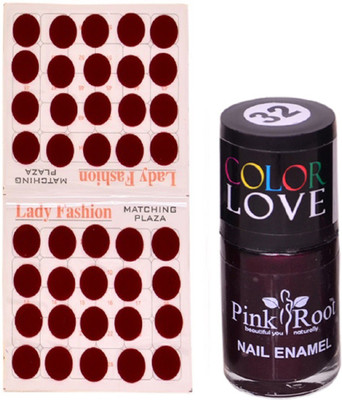 Pink Root Nail Polish No. 32 (15ml) Lady Fashion Mahroon No. 10 Bindi(Set of 2)