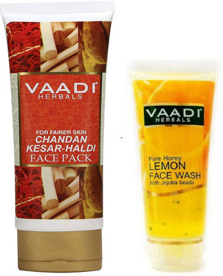 

VAADI HERBAL Chandan Kesar-Haldi face pack and Papaya fairness scrub gel(Set of 2)