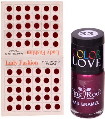 

Pink Root Nail Polish No. 33 (15ml) Lady Fashion Mahroon No. 11 Bindi(Set of 2)