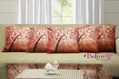 Belive-Me Canvas Cushions Cover(Pack of 5, 40.64 cm*40.64 cm, Brown, Pink)