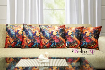Belive-Me 3D Printed Cushions Cover(Pack of 5, 40.64 cm*40.64 cm, Blue, Yellow)