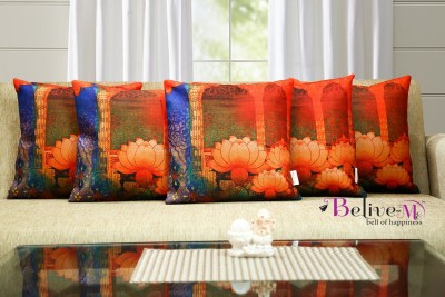 Belive-Me Canvas Cushions Cover(Pack of 5, 40.64 cm*40.64 cm, Blue, Orange)