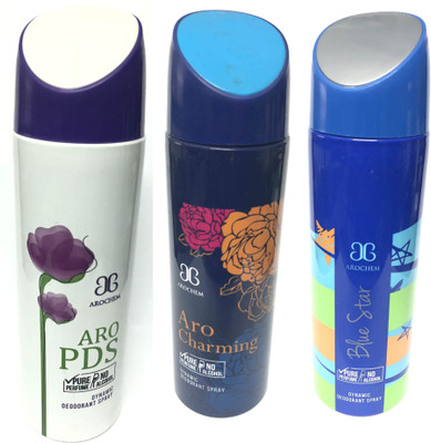 

Arochem Aro Charming , Blue Star & Aro Pds Deodorant Spray - For Men & Women(600 ml, Pack of 3)