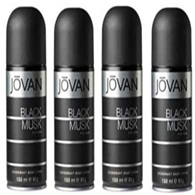 

Jovan BLACK MUSK Deodorant Spray - For Men(600 ml, Pack of 4)