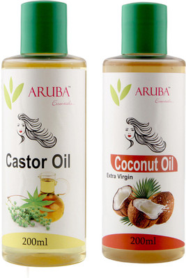 

Aruba Essentials CASTOR & COCONUT (Extra Virgin) Oil each 200 ml Hair Oil(400 ml)