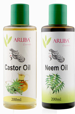Aruba Essentials CASTOR & NEEM Oil each 200 ml Hair Oil(400 ml)