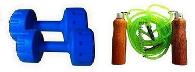 

YUKI BLUE COLOR 1KG VINYL PLASTIC DUMBELL AND GREEN COLOR WOODEN HANDLE SKIPPING ROPE Gym & Fitness Kit