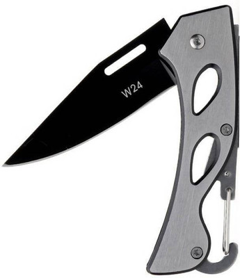 

AlexVyan New W24 1 Pcs Pocket Camping Folding Knife With Silver Metal Handle, Stainless Steel Black Blade and Liner Lock Knives Pocket Knife(Black, Silver)
