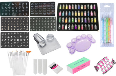 

Royalkart Mega Combo Kit Of Nail Art Tools – 3D Nail Art, Nail Stamping Image Plates, Silicone Stamper & Scraper,48pcs Glitter Bottle Set, 15pcs Nail Art Brush Set,5pcs Double-Sided Dotting Tool, Nail Art Palette, Nail Buffer, Nail Strips & Nail Finger Re