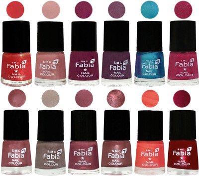 

Fabia Premium Shine & Glossy Nail Polish Collection Shades (12 Pcs Combo) Red Orange-Shrimp Pastell-Cherry Blossom-Light Jam-Denim-Hot Magenta-Lip-Light Beige-Dusty Pink-Dark Red Chrome-Peach-Dark Magenta(Pack of 12)