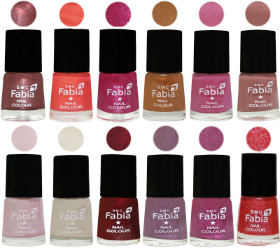 

Fabia Premium Collection 12 Piece Color Nail Polish Shades Dark Red Chrome-Peach-Light Magenta-Golden -Light Plum-Nude-Lychee-Light Cream-Maroon-Light Violet-Rani-Jerry Pink(Pack of 12)