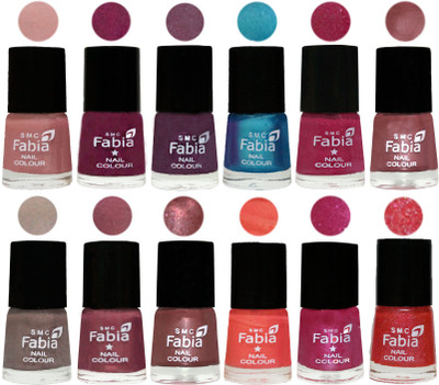 

Fabia Premium Lacquer Extra Shine Nail Polish Shades Of (12 Pcs Nail Polish) Shrimp Pastell-Cherry Blossom-Light Jam-Denim-Hot Magenta-Lip-Light Beige-Dusty Pink-Dark Red Chrome-Peach-Light Magenta-Jerry Pink(Pack of 12)