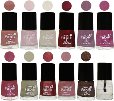 

Fabia Premium Collection 12 Piece Color Nail Polish Shades Nude-Lychee-Light Cream-Maroon-Light Violet-Rani-Pink Maroonish-Oyster-Nude Pink-Light pink-Dark Brown-Top Coat(Pack of 12)