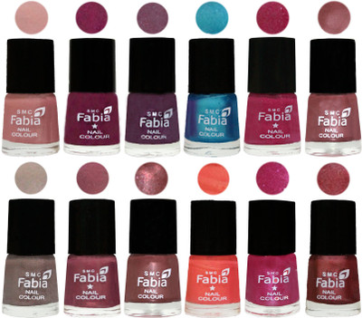 

Fabia Premium Lacquer Extra Shine Nail Polish Shades Of (12 Pcs Nail Polish) Shrimp Pastell-Cherry Blossom-Light Jam-Denim-Hot Magenta-Lip-Light Beige-Dusty Pink-Dark Red Chrome-Peach-Light Magenta-Nude Pink(Pack of 12)