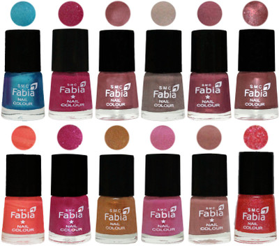 

Fabia Premium Lacquer Extra Shine Nail Polish Shades Of (12 Pcs Nail Polish) Denim-Hot Magenta-Lip-Light Beige-Dusty Pink-Dark Red Chrome-Peach-Light Magenta-Golden -Light Plum-Nude-Jerry Pink(Pack of 12)