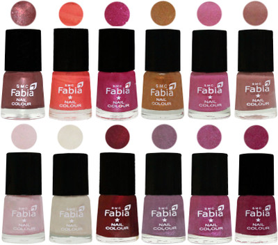 

Fabia Premium Collection 12 Piece Color Nail Polish Shades Dark Red Chrome-Peach-Light Magenta-Golden -Light Plum-Nude-Lychee-Light Cream-Maroon-Light Violet-Rani-Rose Pink(Pack of 12)