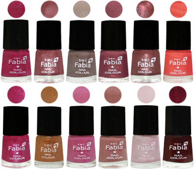 

Fabia Premium Collection 12 Piece Color Nail Polish Shades Hot Magenta-Lip-Light Beige-Dusty Pink-Dark Red Chrome-Peach-Light Magenta-Golden -Light Plum-Nude-Lychee-Royal Red(Pack of 12)