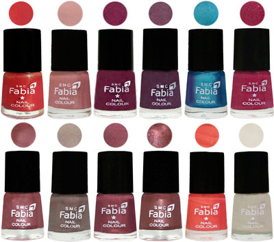 

Fabia Premium Collection 12 Piece Color Nail Polish Shades Red Orange-Shrimp Pastell-Cherry Blossom-Light Jam-Denim-Hot Magenta-Lip-Light Beige-Dusty Pink-Dark Red Chrome-Peach-Light Cream(Pack of 12)