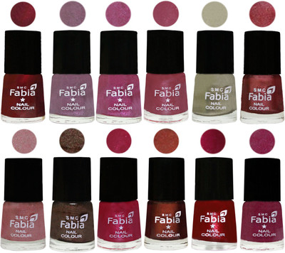 

Fabia Premium Lacquer Extra Shine Nail Polish Shades Of (12 Pcs Nail Polish) Maroon-Light Violet-Rani-Pink Maroonish-Oyster-Nude Pink-Light pink-Dark Brown-Cherry Pink-Berry-Dark Magenta-Rose Pink(Pack of 12)
