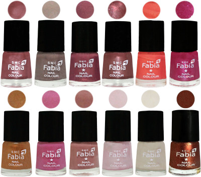

Fabia Premium Shine & Glossy Nail Polish Collection Shades (12 Pcs Combo) Lip-Light Beige-Dusty Pink-Dark Red Chrome-Peach-Light Magenta-Golden -Light Plum-Nude-Lychee-Light Cream-Light Jerry Coffee(Pack of 12)