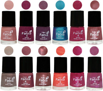 

Fabia Premium Lacquer Extra Shine Nail Polish Shades Of (12 Pcs Nail Polish) Shrimp Pastell-Cherry Blossom-Light Jam-Denim-Hot Magenta-Lip-Light Beige-Dusty Pink-Dark Red Chrome-Peach-Light Magenta-Rani(Pack of 12)