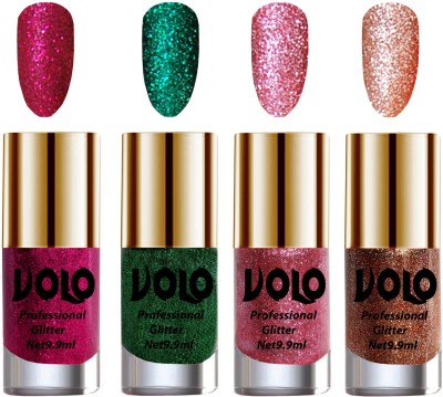 

Volo Professionally Used Glitter Shine Nail Polish Combo Pack of 4 Magenta Glitter, Dark Green Glitter, Pink Glitter, Red Glitter(Pack of 4)