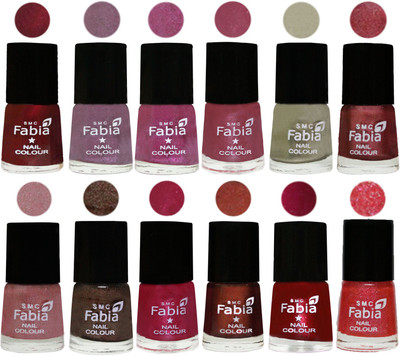 

Fabia Premium Lacquer Extra Shine Nail Polish Shades Of (12 Pcs Nail Polish) Maroon-Light Violet-Rani-Pink Maroonish-Oyster-Nude Pink-Light pink-Dark Brown-Cherry Pink-Berry-Dark Magenta-Jerry Pink(Pack of 12)