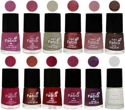 

Fabia Premium Lacquer Extra Shine Nail Polish Shades Of (12 Pcs Nail Polish) Rani-Pink Maroonish-Oyster-Nude Pink-Light pink-Dark Brown-Cherry Pink-Berry-Dark Magenta-Rose Pink-Dark Purple-White(Pack of 12)