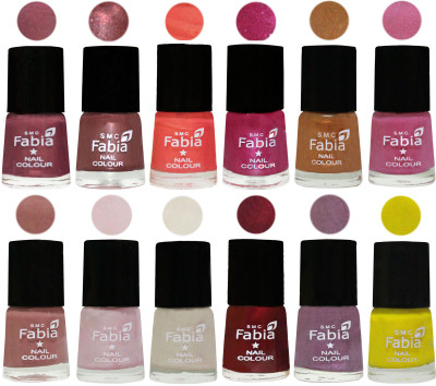 

Fabia Premium Shine & Glossy Nail Polish Collection Shades (12 Pcs Combo) Dusty Pink-Dark Red Chrome-Peach-Light Magenta-Golden -Light Plum-Nude-Lychee-Light Cream-Maroon-Light Violet-Yellow(Pack of 12)