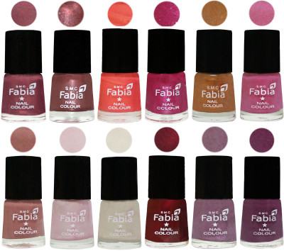 

Fabia Premium Lacquer Extra Shine Nail Polish Shades Of (12 Pcs Nail Polish) Dusty Pink-Dark Red Chrome-Peach-Light Magenta-Golden -Light Plum-Nude-Lychee-Light Cream-Maroon-Light Violet-Brinjal Purple(Pack of 12)