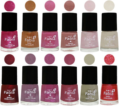 

Fabia Premium Lacquer Extra Shine Nail Polish Shades Of (12 Pcs Nail Polish) Light Magenta-Golden -Light Plum-Nude-Lychee-Light Cream-Maroon-Light Violet-Rani-Pink Maroonish-Oyster-Jerry Pink(Pack of 12)