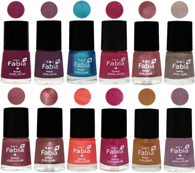 

Fabia Premium Collection 12 Piece Color Nail Polish Shades Cherry Blossom-Light Jam-Denim-Hot Magenta-Lip-Light Beige-Dusty Pink-Dark Red Chrome-Peach-Light Magenta-Golden -Light Violet(Pack of 12)