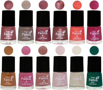 

Fabia Premium Lacquer Extra Shine Nail Polish Shades Of (12 Pcs Nail Polish) Lip-Light Beige-Dusty Pink-Dark Red Chrome-Peach-Light Magenta-Golden -Light Plum-Nude-Lychee-Light Cream-Green(Pack of 12)