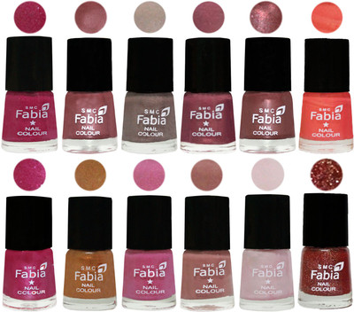 

Fabia Premium Collection 12 Piece Color Nail Polish Shades Hot Magenta-Lip-Light Beige-Dusty Pink-Dark Red Chrome-Peach-Light Magenta-Golden -Light Plum-Nude-Lychee-Jerry Wine(Pack of 12)