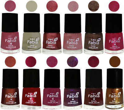 

Fabia Premium Lacquer Extra Shine Nail Polish Shades Of (12 Pcs Nail Polish) Pink Maroonish-Oyster-Nude Pink-Light pink-Dark Brown-Cherry Pink-Berry-Dark Magenta-Rose Pink-Dark Purple-Royal Red-Dark Golden(Pack of 12)