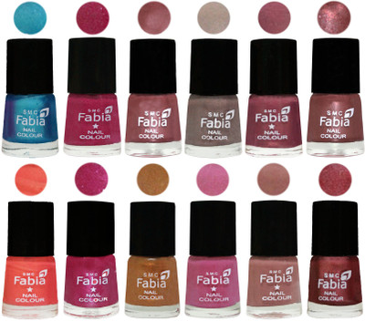 

Fabia Premium Lacquer Extra Shine Nail Polish Shades Of (12 Pcs Nail Polish) Denim-Hot Magenta-Lip-Light Beige-Dusty Pink-Dark Red Chrome-Peach-Light Magenta-Golden -Light Plum-Nude-Nude Pink(Pack of 12)