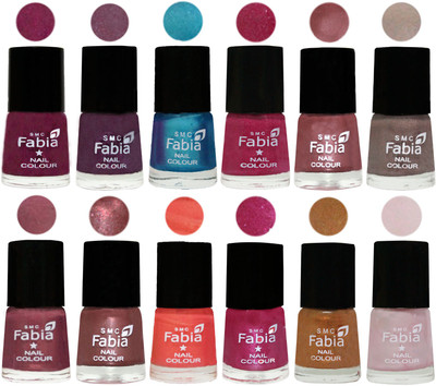 

Fabia Premium Collection 12 Piece Color Nail Polish Shades Cherry Blossom-Light Jam-Denim-Hot Magenta-Lip-Light Beige-Dusty Pink-Dark Red Chrome-Peach-Light Magenta-Golden -Lychee(Pack of 12)