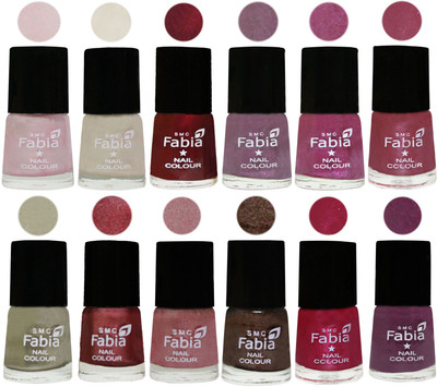 

Fabia Premium Collection 12 Piece Color Nail Polish Shades Lychee-Light Cream-Maroon-Light Violet-Rani-Pink Maroonish-Oyster-Nude Pink-Light pink-Dark Brown-Cherry Pink-Brinjal Purple(Pack of 12)