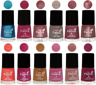 

Fabia Premium Lacquer Extra Shine Nail Polish Shades Of (12 Pcs Nail Polish) Denim-Hot Magenta-Lip-Light Beige-Dusty Pink-Dark Red Chrome-Peach-Light Magenta-Golden -Light Plum-Nude-Rose Pink(Pack of 12)