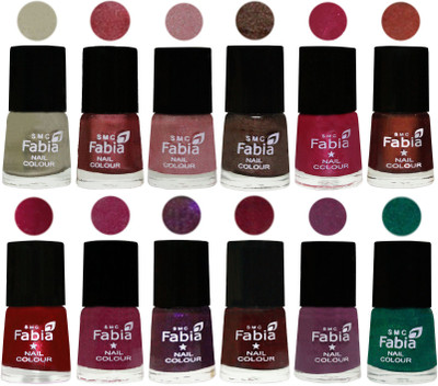 

Fabia Premium Lacquer Extra Shine Nail Polish Shades Of (12 Pcs Nail Polish) Oyster-Nude Pink-Light pink-Dark Brown-Cherry Pink-Berry-Dark Magenta-Rose Pink-Dark Purple-Royal Red-Brinjal Purple-Green(Pack of 12)