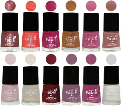 

Fabia Premium Collection 12 Piece Color Nail Polish Shades Dark Red Chrome-Peach-Light Magenta-Golden -Light Plum-Nude-Lychee-Light Cream-Maroon-Light Violet-Rani-White(Pack of 12)