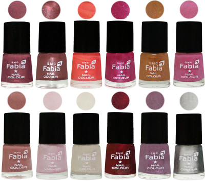 

Fabia Premium Lacquer Extra Shine Nail Polish Shades Of (12 Pcs Nail Polish) Dusty Pink-Dark Red Chrome-Peach-Light Magenta-Golden -Light Plum-Nude-Lychee-Light Cream-Maroon-Light Violet-Silver(Pack of 12)