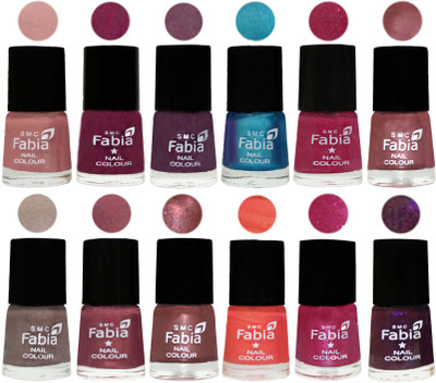 

Fabia Premium Shine & Glossy Nail Polish Collection Shades (12 Pcs Combo) Shrimp Pastell-Cherry Blossom-Light Jam-Denim-Hot Magenta-Lip-Light Beige-Dusty Pink-Dark Red Chrome-Peach-Light Magenta-Dark Purple(Pack of 12)