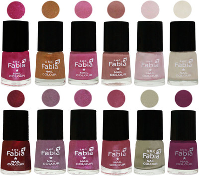 

Fabia Premium Collection 12 Piece Color Nail Polish Shades Light Magenta-Golden -Light Plum-Nude-Lychee-Light Cream-Maroon-Light Violet-Rani-Pink Maroonish-Oyster-Light purple(Pack of 12)