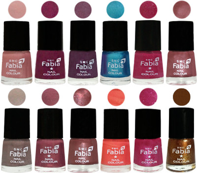

Fabia Premium Lacquer Extra Shine Nail Polish Shades Of (12 Pcs Nail Polish) Shrimp Pastell-Cherry Blossom-Light Jam-Denim-Hot Magenta-Lip-Light Beige-Dusty Pink-Dark Red Chrome-Peach-Light Magenta-Dark Golden(Pack of 12)