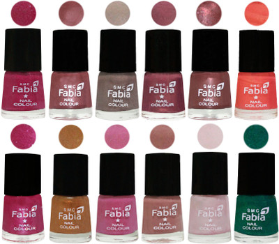 

Fabia Premium Shine & Glossy Nail Polish Collection Shades (12 Pcs Combo) Hot Magenta-Lip-Light Beige-Dusty Pink-Dark Red Chrome-Peach-Light Magenta-Golden -Light Plum-Nude-Lychee-Green(Pack of 12)