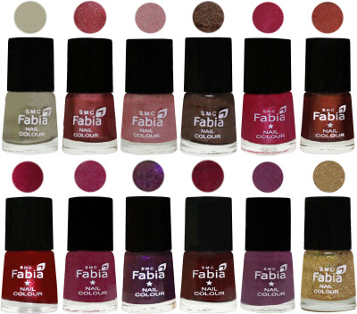 

Fabia Premium Shine & Glossy Nail Polish Collection Shades (12 Pcs Combo) Oyster-Nude Pink-Light pink-Dark Brown-Cherry Pink-Berry-Dark Magenta-Rose Pink-Dark Purple-Royal Red-Brinjal Purple-Light Golden(Pack of 12)